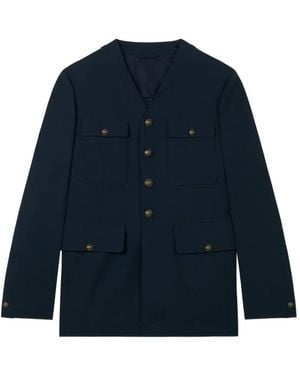 KENZO Collarless Pocket-Details Button-Up Jacket - Blue