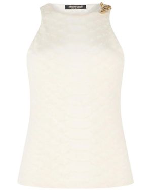 Roberto Cavalli Snake Scale Sleeveless Top - White