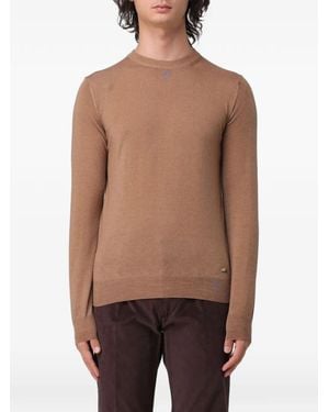 Brooksfield Logo-Plaque Wool Sweater - Brown