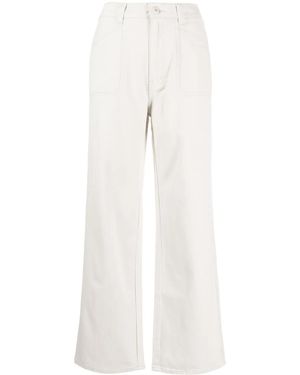 Izzue Logo-Patch Twill Straight-Leg Trousers - White