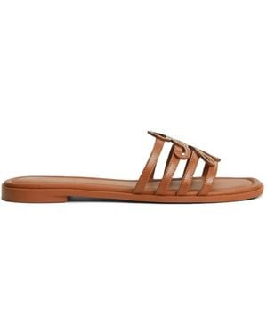Tommy Hilfiger Logo-Plaque Flat Sandals - Brown