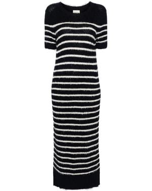 KHAITE Stripe-Pattern Knitted Tube Dress - Black