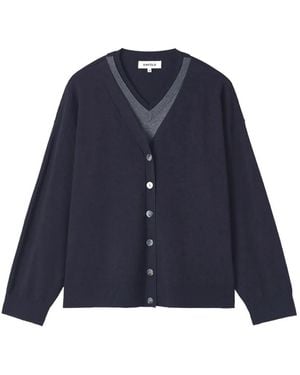 Enfold Layered-Effect V-Neck Cardigan - Blue