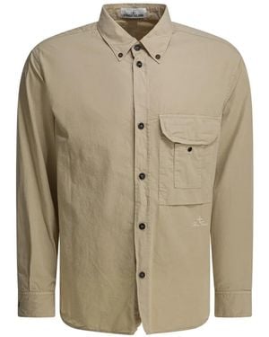 Stone Island Logo-Embroidered Shirt - Natural