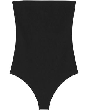 Courreges Asymmetrical Button-Detail Bodysuit With Strapless Neckline - Black