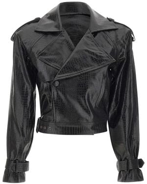 Twentyfourhaitch New Bulut Crocodile-Effect Double-Breasted Jacket - Black