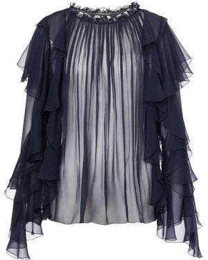 Alberta Ferretti Ruffle-Detail Silk Blouse - Black