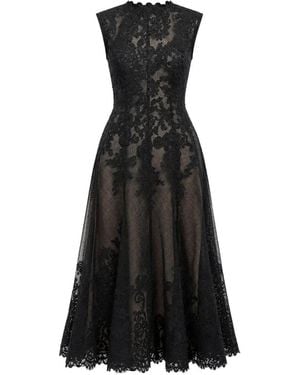 Gemy Maalouf Embroidered Lace-Overlay Midi Dress - Black