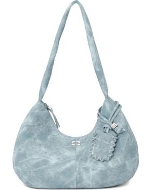 Ganni Mittelgroße Schultertasche mit Batikmuster - Blau