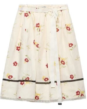 Prada Floral Print Linen Skirt - Natural