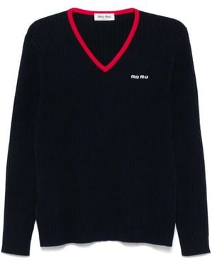 Miu Miu V Neck Cashmere Jumper - Blue