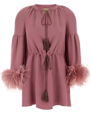 Valentino Garavani Feather-Trim Tassel-Detail Blouse - Pink