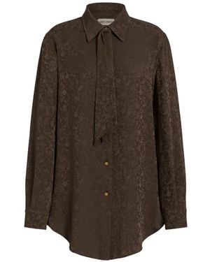 Alberta Ferretti Floral-Jacquard Pussy-Bow Blouse - Brown