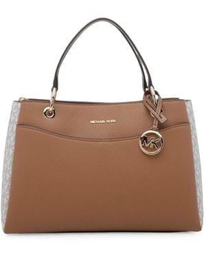 MICHAEL Michael Kors Logo-Print Pebbled-Leather Shoulder Bag - Brown