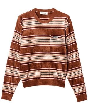 Miu Miu Gestreifter Pullover Aus Chenille Mit Aufgesetzter Tasche - Braun