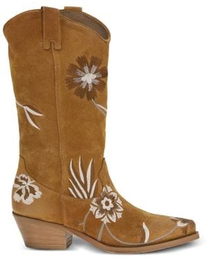 P.A.R.O.S.H. Floral-Embroidered Boots - Brown