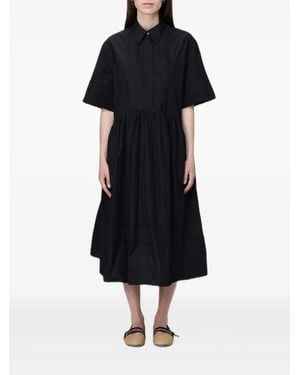 MEIMEIJ Pleated-Bib Tiered Shirt Dress - Black
