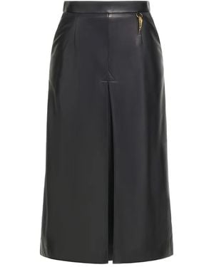 Roberto Cavalli Leather Pleat-Front Midi Skirt - Black