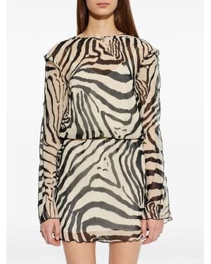 IRO Zebra-Print Ruffled Dress - Natural