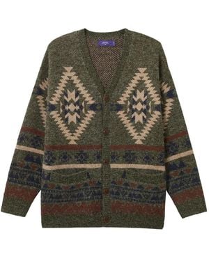 AFTERMATHS Geometric-Pattern Cardigan - Green