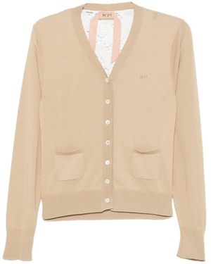 N°21 Lace-Panelled V-Neck Cardigan - Natural