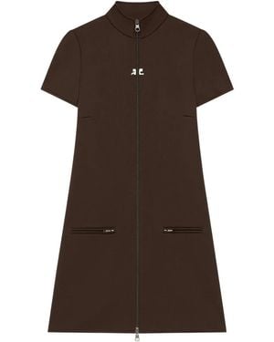 Courreges Zip-Up Short-Sleeve Dress - Brown