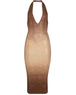 retroféte Aviana Halter-Neck Embellished Midi Dress - Natural