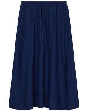 Closed Gathered Slit Maxi Skirt - Blue