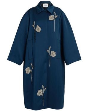 Erdem Embroidered Satin Coat - Blue