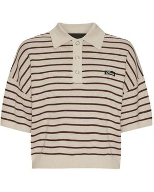 ROTATE BIRGER CHRISTENSEN Striped Polo Shirt With Logo Patch - Natural