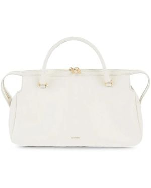 Jil Sander Crocodile-Pattern Leather Tote Bag - White