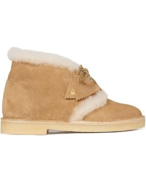 Sandro Schnürstiefel Aus Wildleder Mit Shearling - Natur