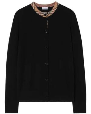 Burberry Cárdigan De Lana Con Ribete Check - Negro