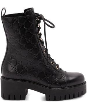 Gucci Gg-Monogram Lace-Up Boots - Black