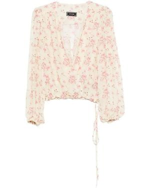Styland Floral-Print Blouse - White