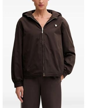 Guess Logo-Plaque Hooded Jacket - Black