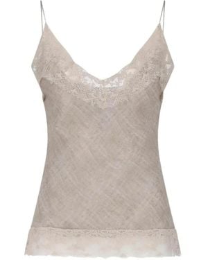 Ermanno Scervino Lace-Trim Silk Top - Gray
