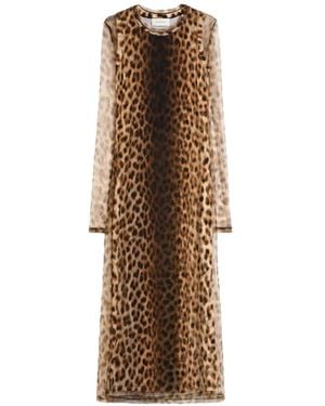 Sportmax Leopard Print Long Sleeve Dress - Natural