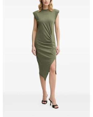 Pinko Padded-Shoulder Side-Split Midi Dress - Green