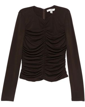 FRAME Ruched Long-Sleeve Blouse - Black
