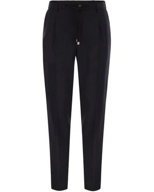 Peserico Pleat-Detail Drawstring-Waist Pants - Blue