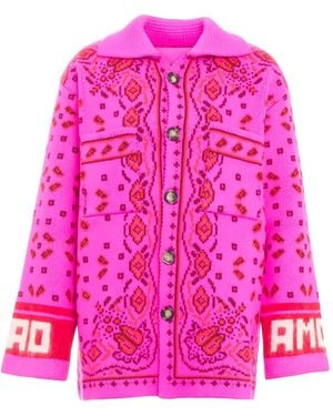 Giada Benincasa Intarsia-Knit Button-Down Cardigan - Pink