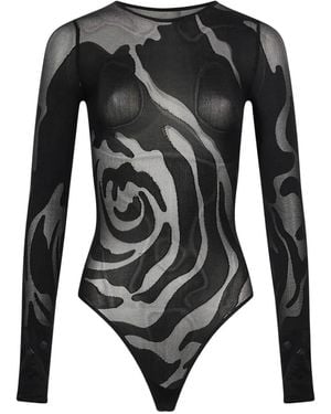 Wolford Rose-Pattern Mesh Bodysuit - Black
