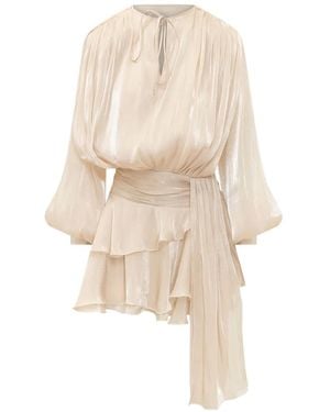 ACTUALEE Ruffled-Tier Metallic-Finish Dress - Natural