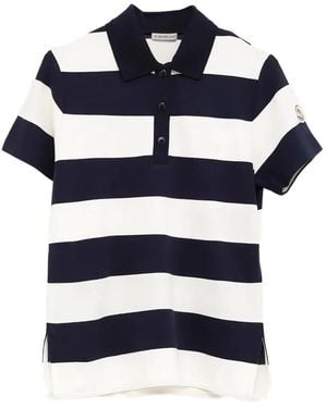 Moncler Striped Logo-Patch Polo Shirt - Blue