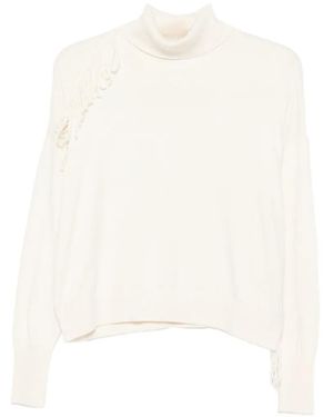 Twinset Fringe-Detail Roll-Neck Sweater - White