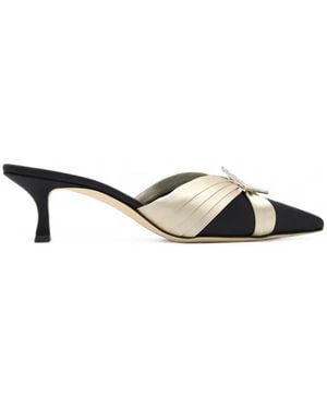Manolo Blahnik Vieras Crystal-Buckle Pleated Mules - Black