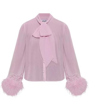 Self-Portrait Feather-Trim Pussy-Bow Shirt - Purple