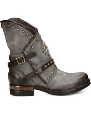 A.s.98 Studded Buckled Leather Boots - Brown