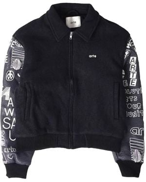 Arte' Wool Blend Bomber Jacket - Black